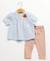 Ensemble tunique + leggings 100% coton bébé fille Fond blanc casse raye bleu 1 - vertbaudet enfant 