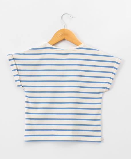 Mariniere manches courtes 100% coton fille Fond grege raye bleu 3 - vertbaudet enfant 