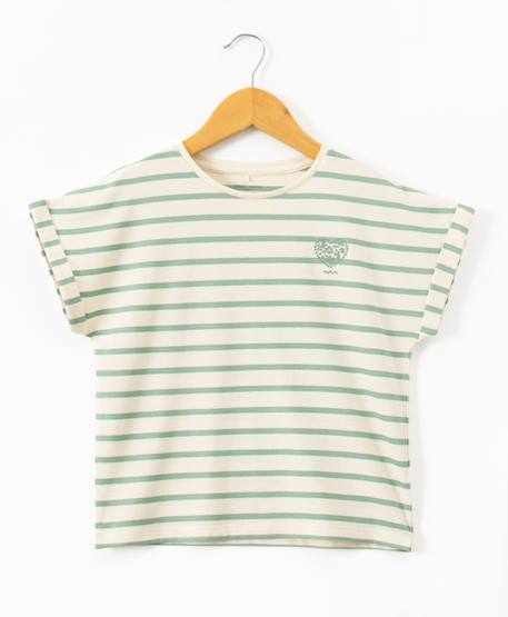 Mariniere manches courtes 100% coton fille Fond grege raye vert 4 - vertbaudet enfant 