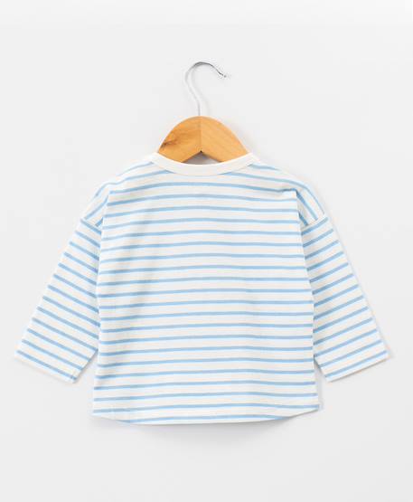 Mariniere manches longues 100% coton bébé garçon Fond blanc casse raye bleu 3 - vertbaudet enfant 
