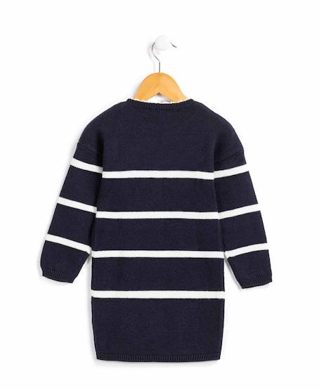 Robe manches longues fille Fond indigo raye blanc casse 3 - vertbaudet enfant 