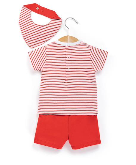Ensemble short + haut 100% coton bébé garçon Fond blanc optic raye rouge 2 - vertbaudet enfant 