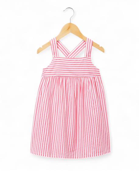 Robe sans manches 100% coton fille Fond blanc raye rose 3 - vertbaudet enfant 