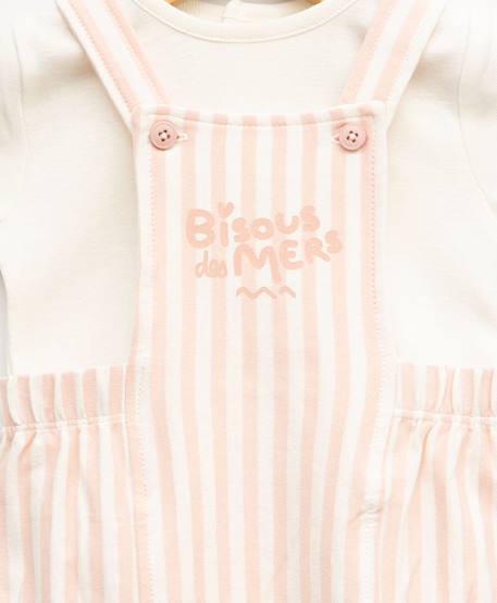 Ensemble salopette + haut 100% coton bébé fille Fond naturel raye rose 2 - vertbaudet enfant 