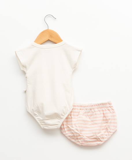 Ensemble bloomer + haut 100% coton bébé fille Fond blanc casse raye rose 3 - vertbaudet enfant 