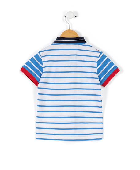 Polo manches courtes 100% coton garçon Fond blanc raye bleu 2 - vertbaudet enfant 