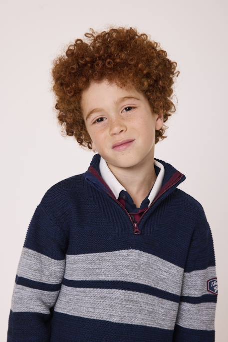 Pull 100% coton garçon Indigo chine raye gris chine 2 - vertbaudet enfant 