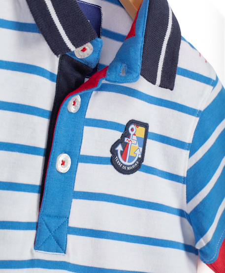 Polo manches courtes 100% coton garçon Fond blanc raye bleu 3 - vertbaudet enfant 