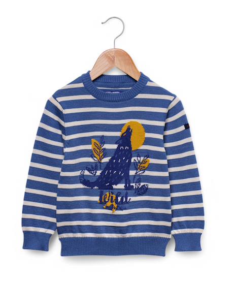 Pull garçon Fond grege raye bleu 1 - vertbaudet enfant 