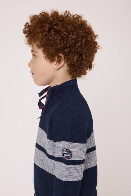 Pull 100% coton garçon Indigo chine raye gris chine 4 - vertbaudet enfant 