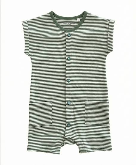 Combishort 100% coton bébé mixte Fond blanc casse raye kaki 3 - vertbaudet enfant 