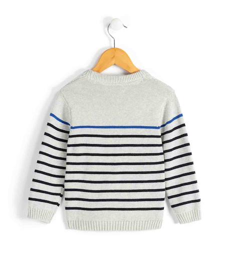 Pull garçon Fond gris chine raye indigo 2 - vertbaudet enfant 