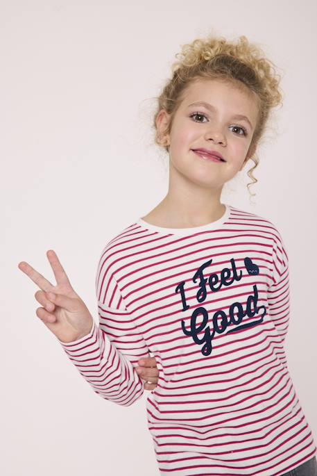 Fille-T-shirt, sous-pull-Mariniere manches longues 100% coton fille