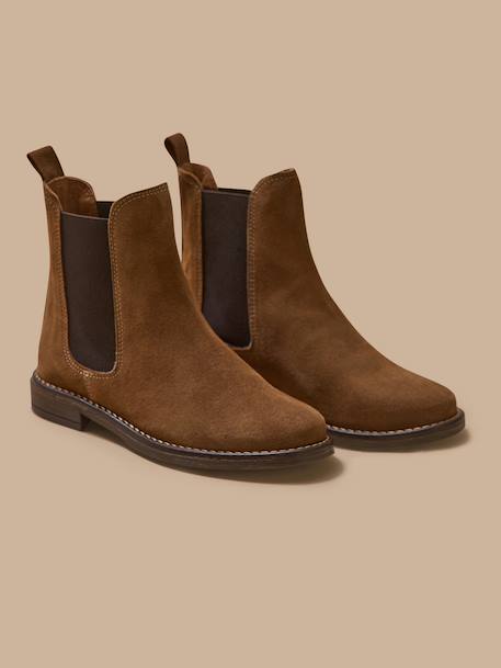 Boots chelsea cuir suédé fille Camel 5 - vertbaudet enfant 