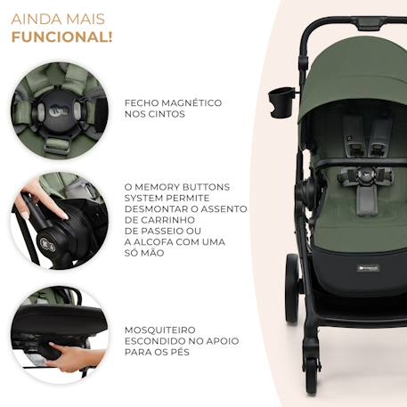 Poussette Kinderkraft YOXI réversible face ou dos route, pliage avec siège, roues increvables et accessoires inclus Beige+Gris+Noir+Vert 23 - vertbaudet enfant 