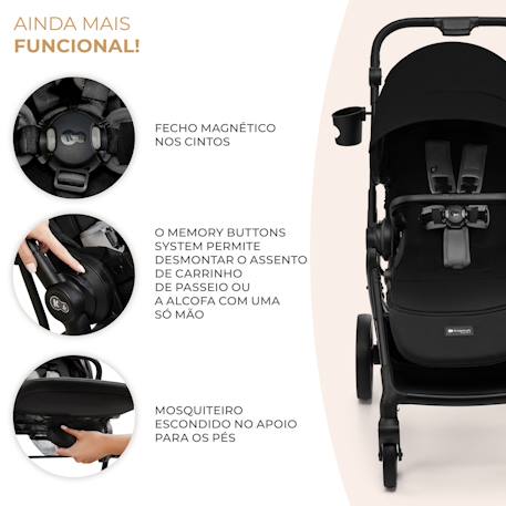 Poussette Kinderkraft YOXI réversible face ou dos route, pliage avec siège, roues increvables et accessoires inclus Beige+Gris+Noir+Vert 17 - vertbaudet enfant 