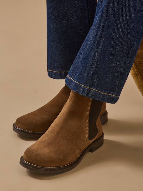 Boots chelsea cuir suédé fille Camel 1 - vertbaudet enfant 