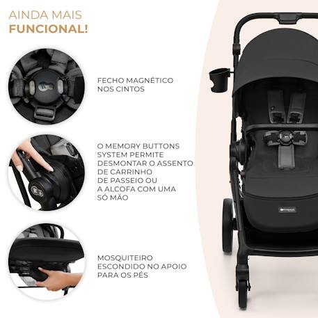Poussette Kinderkraft YOXI réversible face ou dos route, pliage avec siège, roues increvables et accessoires inclus Beige+Gris+Noir+Vert 10 - vertbaudet enfant 