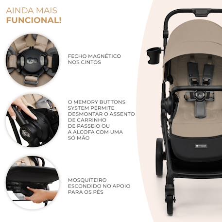 Poussette 3 en 1 Kinderkraft YOXI avec Nacelle Transformable, Siège Réversible, MINK PRO i-Size et Roues Increvables Beige+Noir 5 - vertbaudet enfant 