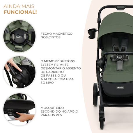 Poussette 3 en 1 Kinderkraft YOXI avec Nacelle Transformable, Siège Réversible, MINK PRO i-Size et Roues Increvables Gris clair+Vert 11 - vertbaudet enfant 