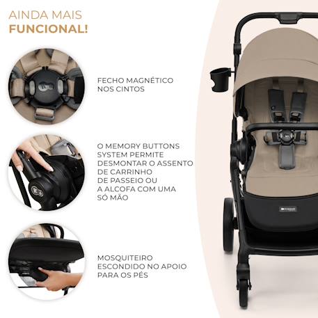 Poussette Kinderkraft YOXI réversible face ou dos route, pliage avec siège, roues increvables et accessoires inclus Beige+Gris+Noir+Vert 5 - vertbaudet enfant 