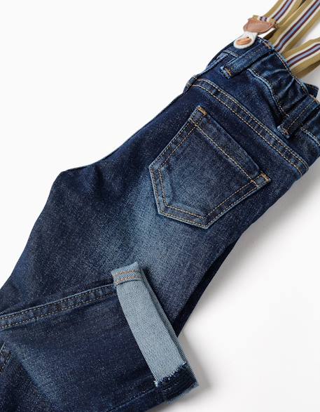 Pantalon en jean avec bretelles amovibles Bleu foncé 4 - vertbaudet enfant 