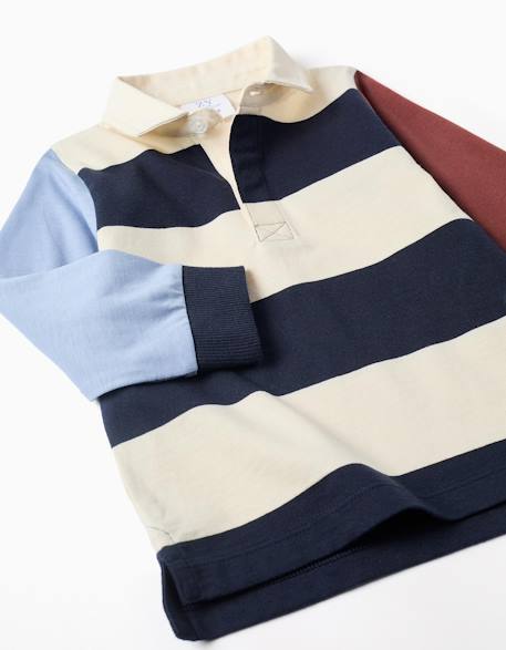Polo en coton à manches longues à rayures Bleu foncé 3 - vertbaudet enfant 