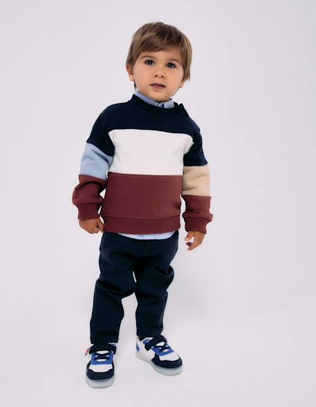 Sweat en coton avec bloc de couleurs Marron 1 - vertbaudet enfant 