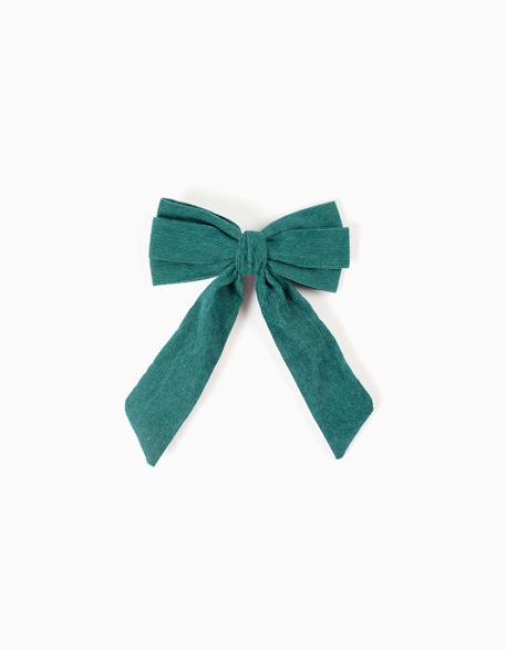 Barrette à cheveux avec nœud en velours côtelé Vert foncé 1 - vertbaudet enfant 