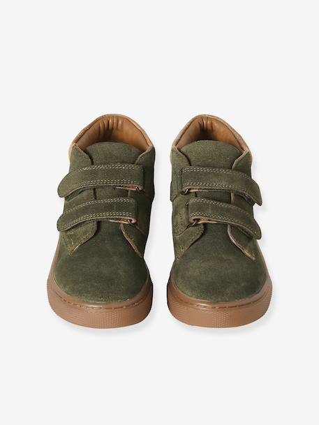 Baskets garçon cuir à scratchs beige+kaki+marine 9 - vertbaudet enfant 