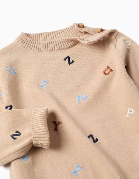 Pull en maille avec lettres brodées Beige 3 - vertbaudet enfant 