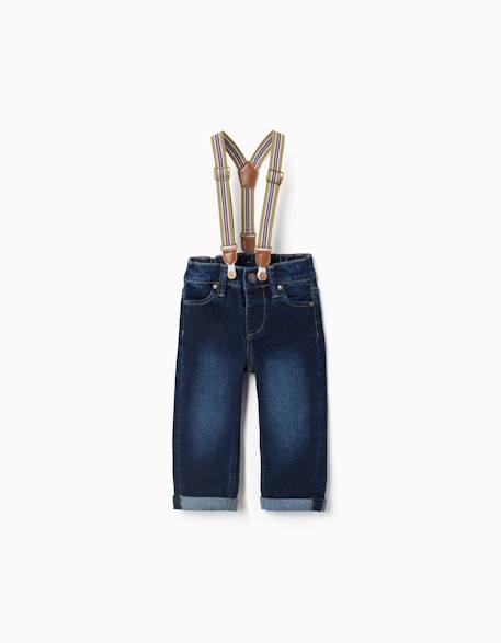 Pantalon en jean avec bretelles amovibles Bleu foncé 1 - vertbaudet enfant 