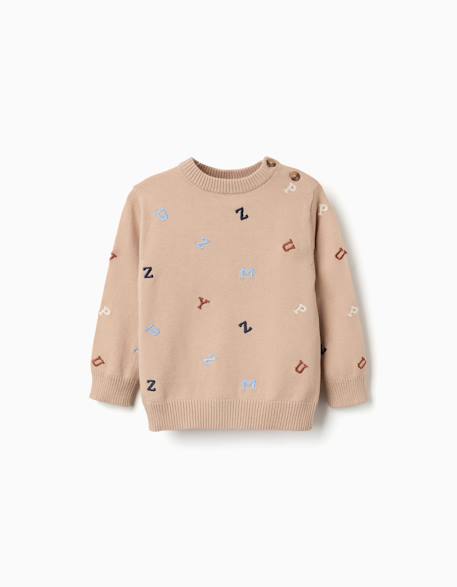 Pull en maille avec lettres brodées Beige 1 - vertbaudet enfant 