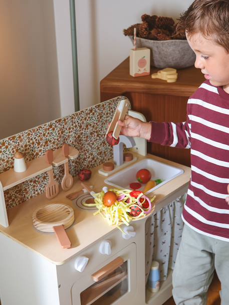 Cuisine en bois FSC® avec accessoires écru+rose+vert sauge 2 - vertbaudet enfant 
