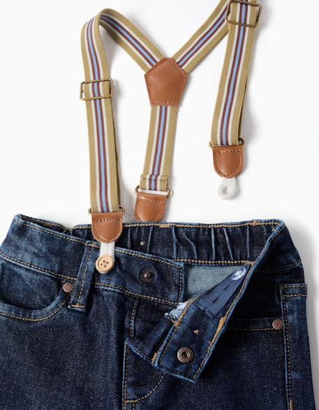 Pantalon en jean avec bretelles amovibles Bleu foncé 3 - vertbaudet enfant 