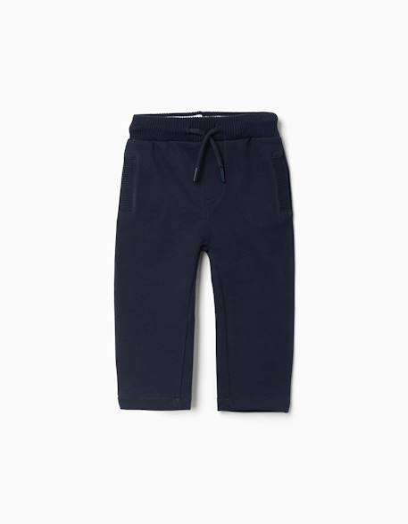 Pantalon en coton avec cordon de serrage Bleu foncé 1 - vertbaudet enfant 