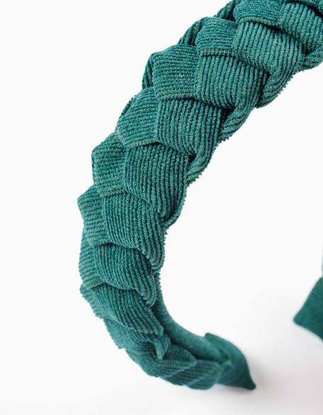 Serre-tête tressé en velours côtelé Vert foncé 3 - vertbaudet enfant 