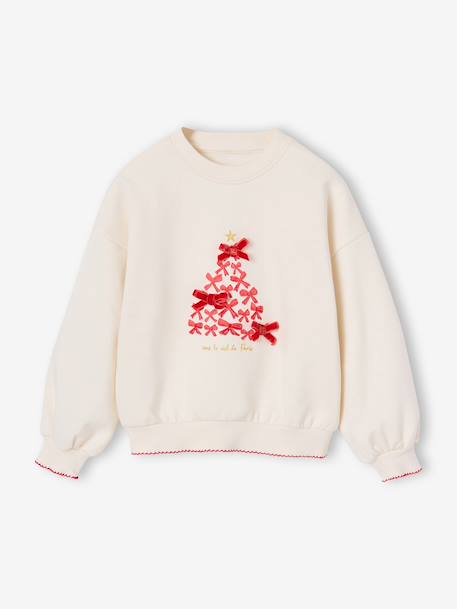 Sweat de Noël fille manches longues écru 1 - vertbaudet enfant 