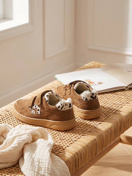 Baskets enfant fille cuir à scratchs beige+jaune d'or+marron+vieux rose 17 - vertbaudet enfant 