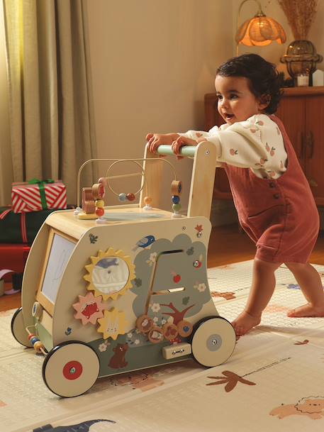 Chariot de marche ardoise magique avec freins HAPPY FOREST bois 2 - vertbaudet enfant 