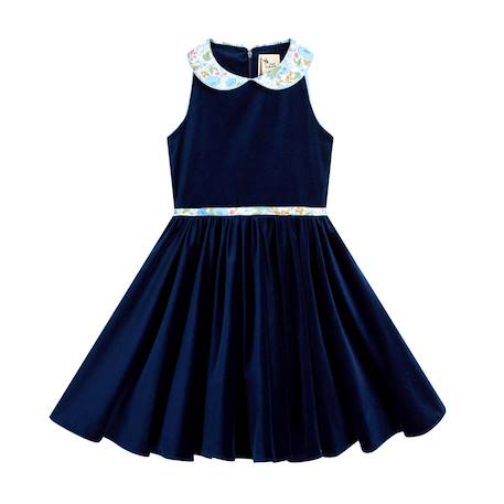 Robe fille en velours hepburn Bleu marine fleuri bleu ciel 3 - vertbaudet enfant 