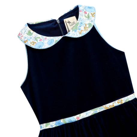Robe fille en velours hepburn Bleu marine fleuri bleu ciel 2 - vertbaudet enfant 