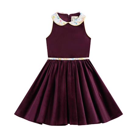 Robe fille en velours & col claudine liberty hepburn Bordeaux col liberty pastel 3 - vertbaudet enfant 