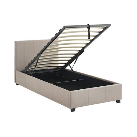 Lit coffre avec sommier à lattes et tête de lit, l 202 x p 97,5 x h 86cm, finition tissu Beige+Gris clair 2 - vertbaudet enfant 