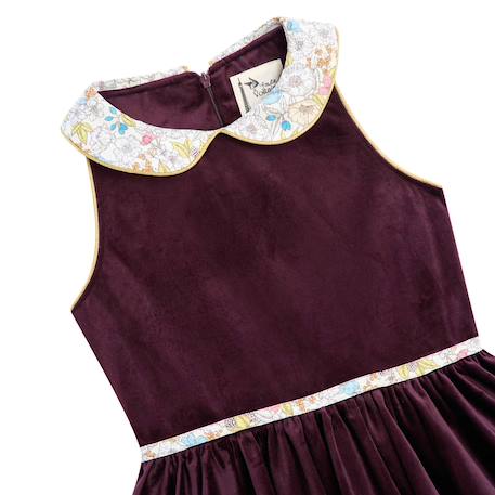 Robe fille en velours & col claudine liberty hepburn Bordeaux col liberty pastel 4 - vertbaudet enfant 