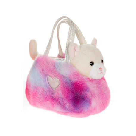 Peluche - peluche girly bag fashionista – chat beige et blanc avec sac et détails argentés – 18 cm Blanc 1 - vertbaudet enfant 