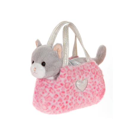 Peluche - peluche girly bag fashionista – chat gris et blanc avec sac et détails argentés – 18 cm Blanc 1 - vertbaudet enfant 