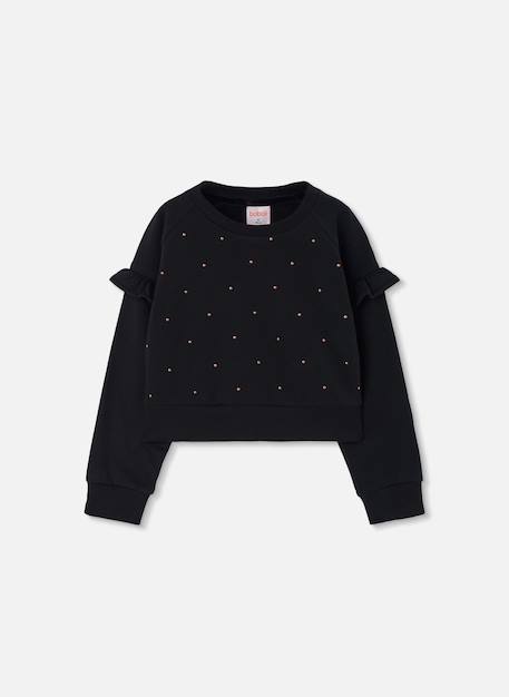 Sweat-shirt fille en molleton avec clous Noir 1 - vertbaudet enfant 