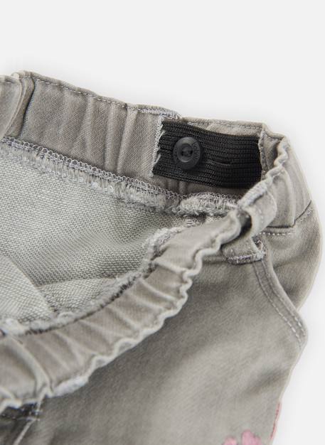 Pantalon fille denim brodé de fleurs Gris 4 - vertbaudet enfant 