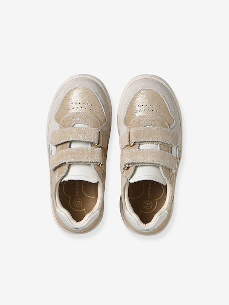 Baskets enfant fille cuir à scratchs beige+jaune d'or+marron+vieux rose 9 - vertbaudet enfant 